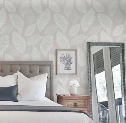 Leaf - Dove Gray | Cool Neutrals Florals, Botanicals and Tropicals Wallpaper for Office, Kitchen, and Hallway
