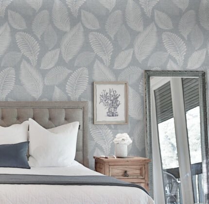 Leaf - Ice | Grays Florals, Botanicals and Tropicals Wallpaper for Office, Powder Room, and Bedroom