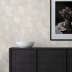 Leaf Impression - Raw Linen | Whites and Off Whites Trees and Leaves Wallpaper for Nursery, Office, and Accent Wall