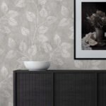 Leaf Impression - Slate | Grays Trees and Leaves Wallpaper for Bedroom, Half Bath, and Entryway