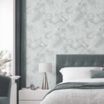 White Heron - Mist | Blues Animals, Birds and Insects Wallpaper for Entryway, Powder Room, and Kitchen