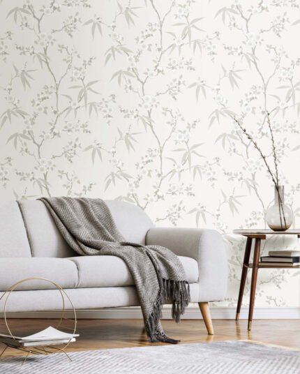 Asian Blossom - Soft Gray | Grays Asian and Chinoiseries Wallpaper for Office, Kitchen, and Hallway