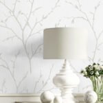 Branching Out - Winter Gray | Grays Trees and Leaves Wallpaper for Entryway, Half Bath, and Kitchen