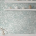 Honshu Bamboo - Lakeshore | Blues Trees and Leaves Wallpaper for Living Room, Kitchen, and Dining Room