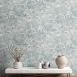 Honshu Bamboo - Cloudy | Blues Trees and Leaves Wallpaper for Half Bath, Bedroom, and Living Room
