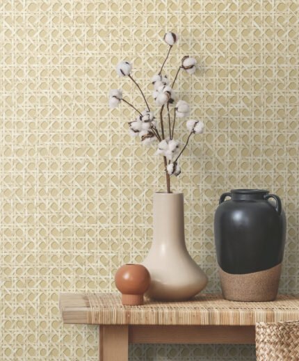 Mika - Sunkissed Wicker | Golds Bohemian Wallpaper for Entryway, Kitchen, and Bedroom