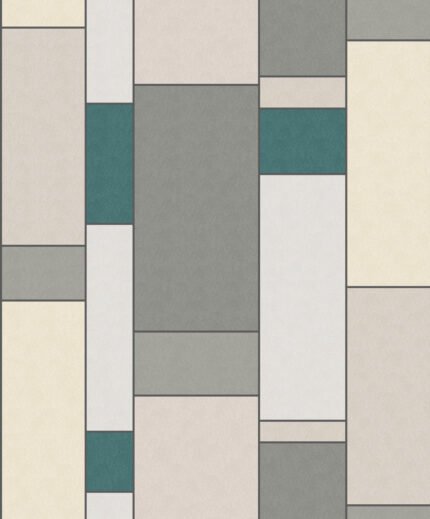 De Stijl Geometric - Perry Teal and Frosted Petal | Aquas and Teals Geometrics Wallpaper for Office, Accent Wall, and Nursery