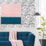 Lozenge Geometric - Metallic Silver & Perry Teal