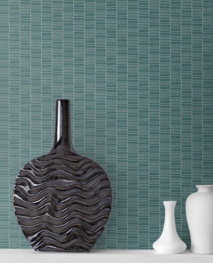 Deco Spliced Stripe - Perry Teal | Aquas and Teals Geometrics Wallpaper for Office, Accent Wall, and Bedroom