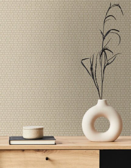 Capsule Geometric - Metallic Gold and Parchment | Golds Geometrics Wallpaper for Office, Accent Wall, and Entryway