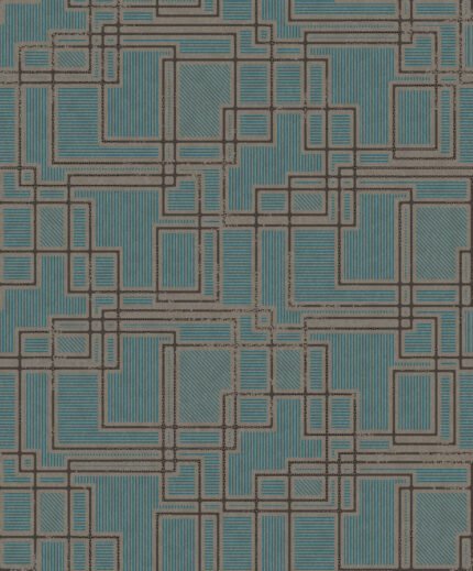 Bauhaus Cityscape - Perry Teal and Warm Stone | Aquas and Teals Geometrics Wallpaper for Office, Accent Wall, and Entryway