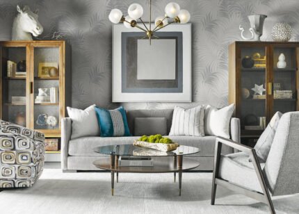 Via Palma - Cove Gray and Winter Fog | Grays Florals, Botanicals and Tropicals Wallpaper for Living Room, Powder Room, and Accent Wall