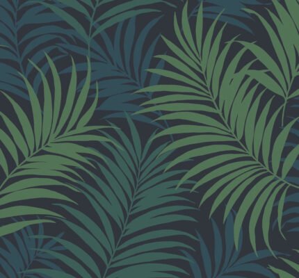 Via Palma - Midnight Blue, Juniper, and Spearmint | Blues Florals, Botanicals and Tropicals Wallpaper for Office, Entryway, and Accent Wall