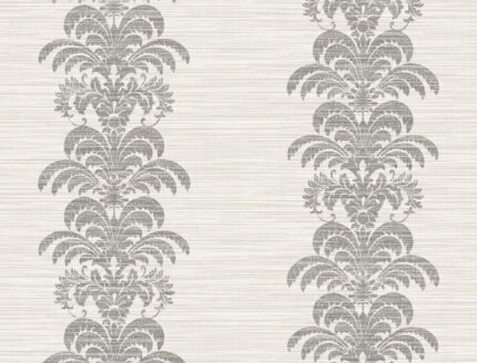 Palm Frond Stripe Stringcloth - Charcoal and Ivory | Grays Plaids, Checks and Stripes Wallpaper for Office, Bedroom, and Living Room