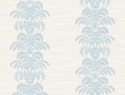 Palm Frond Stripe Stringcloth - Blue Frost and Bone White | Blues Plaids, Checks and Stripes Wallpaper for Accent Wall, Half Bath, and Nursery