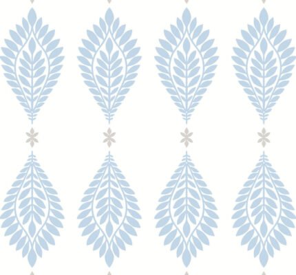 Mirasol Palm Frond - Carolina Blue and Eggshell | Blues Medallions Wallpaper for Entryway, Dining Room, and Office