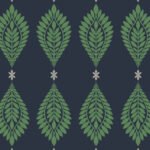 Mirasol Palm Frond - Midnight Blue and Spearmint | Blues Medallions Wallpaper for Accent Wall, Hallway, and Entryway
