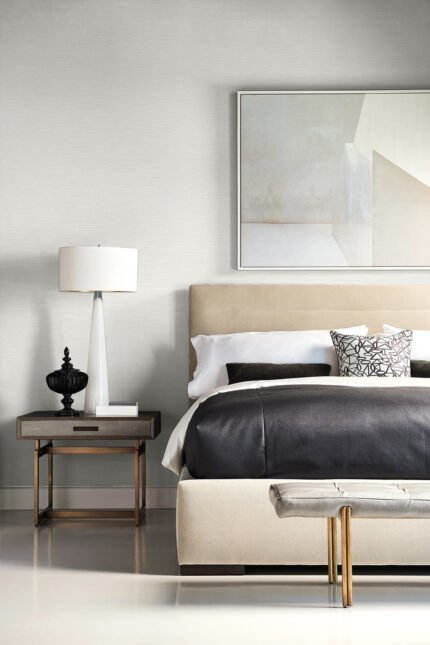 Faux Linen Weave - Winter Fog | Whites and Off Whites Textures Wallpaper for Dining Room, Powder Room, and Office