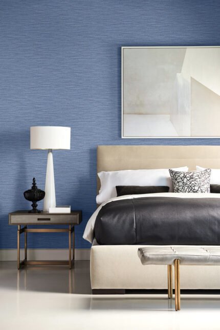 Faux Linen Weave - Coastal Blue | Blues Textures Wallpaper for Living Room, Kitchen, and Accent Wall
