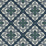Plumosa Tile - Midnight Blue and Spearmint | Blues Medallions Wallpaper for Dining Room, Entryway, and Bedroom