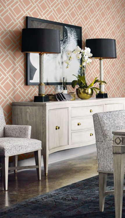 Block Trellis - Melon and Arrowroot | Pinks Geometrics Wallpaper for Office, Accent Wall, and Kitchen
