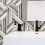 Geo Inlay - Cove Gray and Carrara | Grays Plaids, Checks and Stripes Wallpaper for Half Bath, Office, and Powder Room