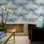 Notch Trowel Abstract - Blue Lake and Frost | Blues Abstracts Wallpaper for Entryway, Half Bath, and Accent Wall