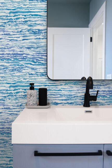 Watercolor Waves - French Navy and Aqua | Blues Abstracts Wallpaper for Office, Kitchen, and Half Bath