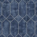 Rustic Geo - Denim Blue and Metallic Silver | Blues Geometrics Wallpaper for Office, Accent Wall, and Dining Room