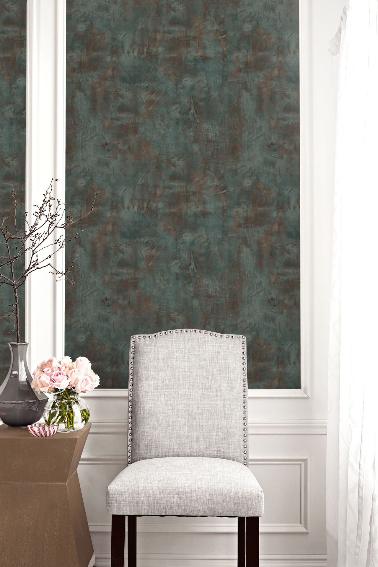0069980_rustic-stucco-faux-rust-and-forest-green Rustic Stucco Faux - Rust and Forest Green | Browns and Taupes Textures Wallpaper for Half Bath, Office, and Dining Room - Image 1