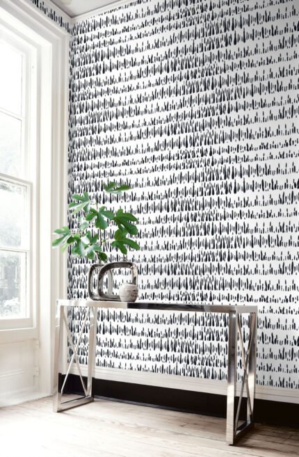 Brushmarks - Black and White | Blacks Abstracts Wallpaper for Dining Room, Nursery, and Kitchen