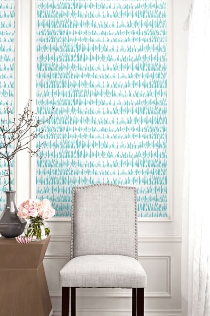 Brushmarks - Teal and White | Aquas and Teals Abstracts Wallpaper for Half Bath, Entryway, and Office