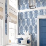Paradise Palm - Coastal Blue | Blues Florals, Botanicals and Tropicals Wallpaper for Entryway, Half Bath, and Bedroom