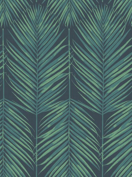 Paradise Palm - Tropic Midnight | Blues Florals, Botanicals and Tropicals Wallpaper for Entryway, Half Bath, and Bedroom