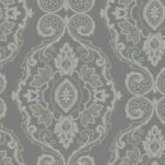 Nautical Damask - Black Sands | Grays Damasks and Scrolls Wallpaper for Powder Room, Half Bath, and Dining Room