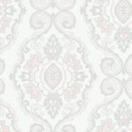 Nautical Damask - Pink Sunset | Pinks Damasks and Scrolls Wallpaper for Bedroom, Hallway, and Half Bath