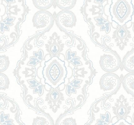 Nautical Damask - Blue Oasis | Blues Damasks and Scrolls Wallpaper for Hallway, Dining Room, and Powder Room
