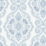 Nautical Damask - Coastal Blue | Blues Damasks and Scrolls Wallpaper for Accent Wall, Hallway, and Dining Room