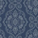 Nautical Damask - Nautical Blue | Blues Damasks and Scrolls Wallpaper for Entryway, Half Bath, and Dining Room