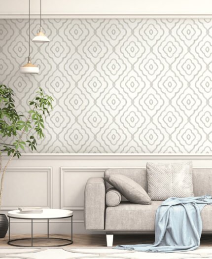 Seaside Ogee - Daydream Gray | Grays Geometrics Wallpaper for Office, Accent Wall, and Powder Room