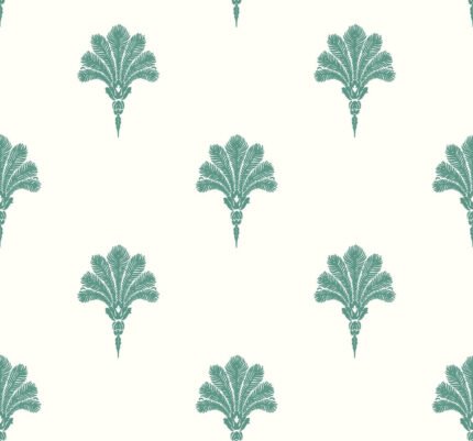Summer Fan - Tropic Green | Aquas and Teals Medallions Wallpaper for Dining Room, Powder Room, and Living Room