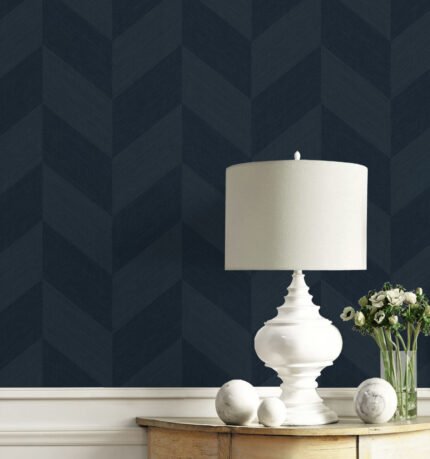 Luxe Herringbone | Blues Geometrics Wallpaper for Office, Accent Wall, and Nursery