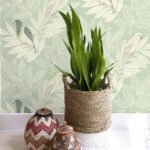 Paradise Island Birds - Mint and Ivory | Greens Animals, Birds and Insects Wallpaper for Nursery, Office, and Kitchen