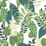 Tropicana Leaves - Viridian and Dill | Greens Florals, Botanicals and Tropicals Wallpaper for Kitchen, Hallway, and Half Bath