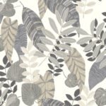 Tropicana Leaves - Charcoal, Stone, and Daydream Gray | Grays Florals, Botanicals and Tropicals Wallpaper for Half Bath, Bedroom, and Kitchen