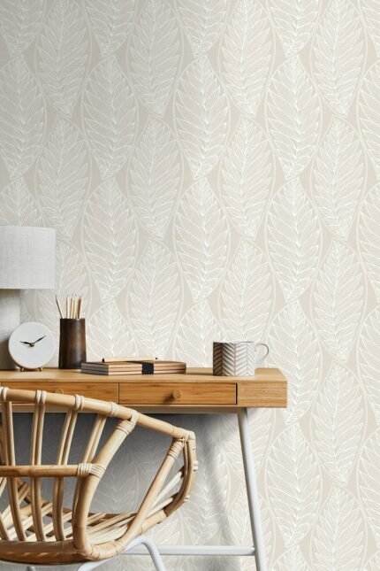 Kira - Pebble Rock | Warm Neutrals and Beiges Florals, Botanicals and Tropicals Wallpaper for Entryway, Kitchen, and Office