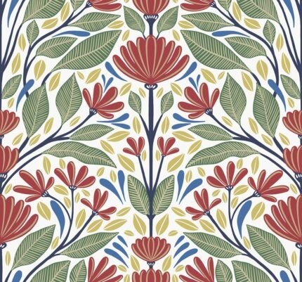 Carmela - Primaries | Multicolors Florals, Botanicals and Tropicals Wallpaper for Kitchen, Bedroom, and Nursery