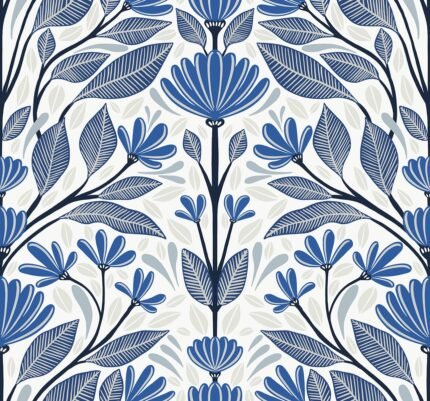 Carmela - True Blue | Blues Florals, Botanicals and Tropicals Wallpaper for Bedroom, Half Bath, and Dining Room