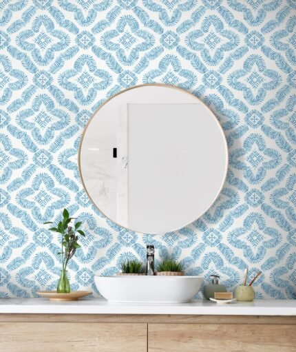 Talia - Breezy Blue | Blues Medallions Wallpaper for Hallway, Entryway, and Accent Wall