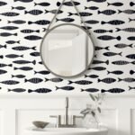 Bay - Black and White | Blacks Nautical Wallpaper for Nursery, Half Bath, and Entryway